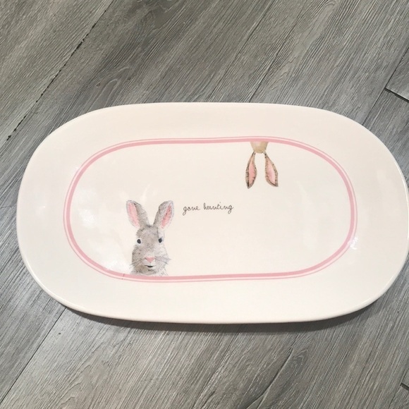 Rae Dunn “Gone Hunting" Easter Rabbit Large Serving Plate Pottery Collection - Picture 1 of 6